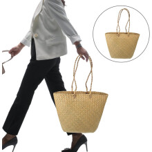 Gewebte Seegras-Tragetasche für Damen, Schultertasche aus natürlichem Stroh, zarte Sommer-Strandtasche