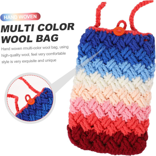 Handgewebte Umhängetasche für Handys, bunte Patchwork-Handytasche aus Wollgarn 2