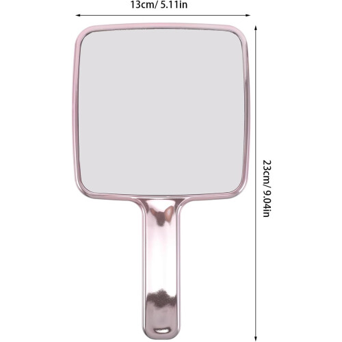 Portable Pink Square Handheld Makeup Mirror with Water Ripple Handle – Compact Small Vanity Mirror 1
