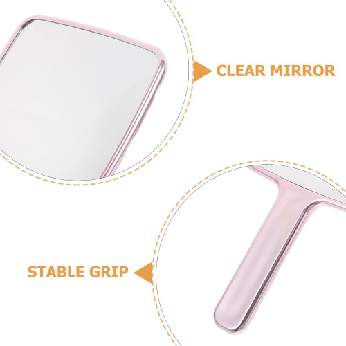 Portable Pink Square Handheld Makeup Mirror with Water Ripple Handle – Compact Small Vanity Mirror 2