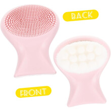 Cepillo facial de silicona de doble cara con cerdas suaves para limpieza manual.