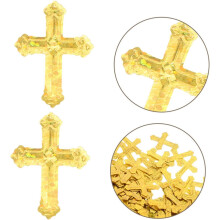 90 gram gouden, kruisvormige glitterconfetti voor religieuze ceremonies en doopfeesten.
