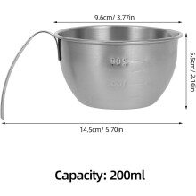 200 ml Edelstahl-Eierteigschüssel, kleiner Rührbecher mit Griff, silberfarben, sicherer Griff, Flüssigkeitsmessbecher
