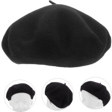 Schwarze Wollmütze für Mädchen im französischen Stil, warm, für Winter und Herbst geeignet