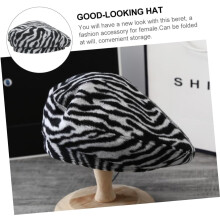 Zebra Grain Baskenmütze, warme Plüschmütze für Damen im Malerstil, Herbst- und Wintermütze, weich und bequem, schwarz