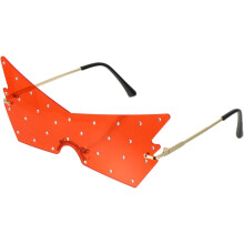 Gafas de sol sin montura con forma de mariposa, montura dorada y lentes rojas, gafas decorativas de moda para fiestas.