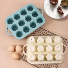 12 Cupcakevormpjes Siliconen Muffinvorm Antiaanbak Miniformaat Elegant Beige Bakgereedschap voor het maken van minitaartjes
