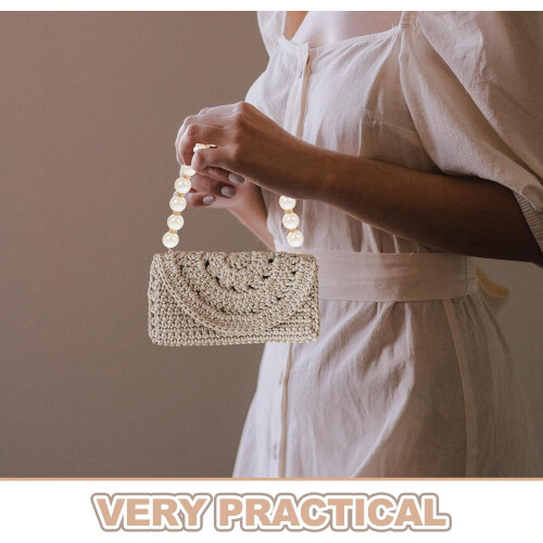 Pearl Chain Handbag Strap 30cm Metal Bag Chain Replacement DIY Purse Handle 2