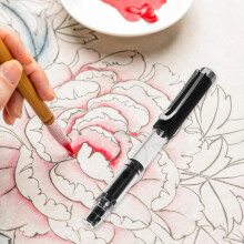 Chinesischer Kalligrafie-Tuschepinsel mit schwarzer Wolfshaarspitze, nachfüllbarer traditioneller Kalligrafie-Schreibstift mit Kolbenmechanismus