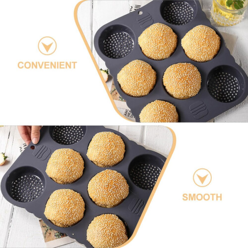 8-Cavity Silicone Hamburger Mold Multi-Grid Burger Pan Round Non-Stick Smooth Design