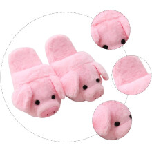 Pantuflas de peluche con forma de cerdito rosa, ligeras, cálidas, para estar en casa en invierno, antideslizantes.
