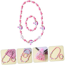 Pojkar och flickor enhörningshalsband och armbandset med träpärlor