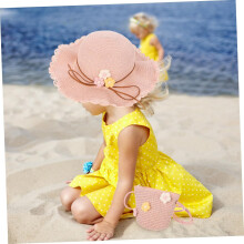 2pcs bonito partido de viagem de verão chapéu meninas sol chapéu saco conjunto trançado boné menino menina balde chapéu bordado