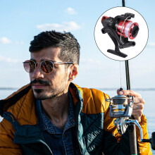 Spinning Fishing Reel 200 Size with Red Electroplated Body and Line Saltwater Fishing Reel Accessories