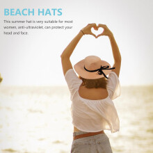 Opvouwbare dameshoed van stro met strik, verstelbare brede rand, 55-58 cm, ideaal voor de zomer en het strand.