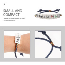 Braided Mahjong Charm Bracelet for Women Adjustable Ancient Silver Wrist Rope Friendship Wrist Chain Suitable