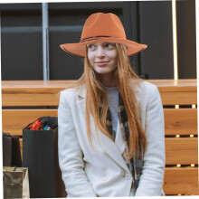 Woolen Jazz Hat British Style Fedora Cap with Leather Buckle Khaki Retro Flat-Edge Ladies Winter Felt Hat
