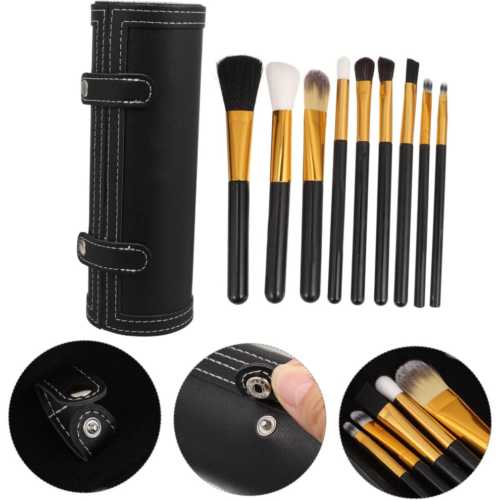 Hkhbjs Makeup Brush Bag Organizer Case For Cosmetics Black Leather Material