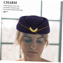 Stewardessen-Hut-Accessoires: Baskenmütze für Flugbegleiteruniform, Cosplay, Damen-Wintermütze mit Gummiband, Dunkelblau