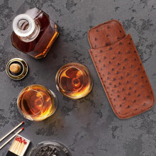 Brown Leather Cigar Case Travel Pouch for 2 Cigars with Practical Design Suitable for Daily Use and Storage