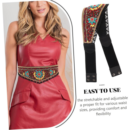 Curea elastică boho cu mărgele turcoaz, curea lată reglabilă pentru rochie 2