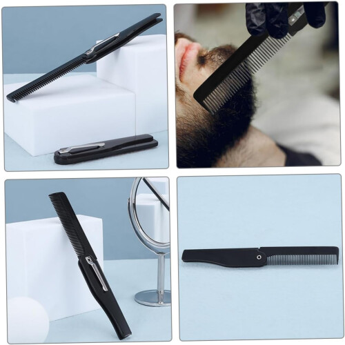 Foldable Comb for Men with Keyring and Square Mirror, Large Fine Tooth Pocket Beard Comb 2