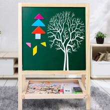 Dubbelzijdig houten tekenbord/ezel, 2-in-1 opvouwbaar educatief schoolbord en tekentablet