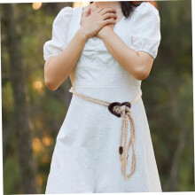 Curea de rochie împletită din coardă țesută, stil boho, reglabilă, subțire, albă, pentru femei, ținute casual