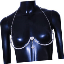 Strasskette, Schmuck, silberner Doppelherzanhänger mit Kristallhalterung, Schmuck für Brustaccessoires