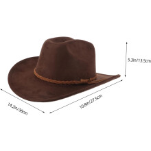 Fedora-Hut mit breiter Krempe für Damen, brauner Wildleder-Cowboyhut mit hochgekrempelter Krempe und geflochtenem Gürtel