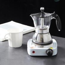 Koffieketel/espressokan van 200 ml, gemaakt van roestvrij staal met een hittebestendige kunststof handgreep en een glanzend design.