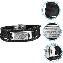 Armband „An meinen Sohn“ von Mama, verstellbares Punk-Lederarmband für Herren, Edelstahl, korrosionsbeständiges Armband