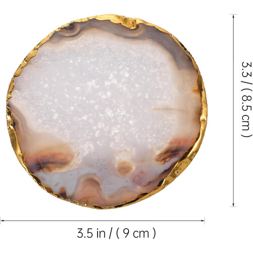 1pcs Oval Agate Coaster Gold-Plated Edge Agate Stone Coaster 1