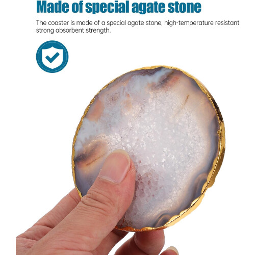 1pcs Oval Agate Coaster Gold-Plated Edge Agate Stone Coaster 2