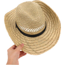 Straw Cowboy Hat Men Wide Brim Handwoven Summer Sun Hat Outdoor Fishing Hiking Camping UV Protection Black Polka Dot