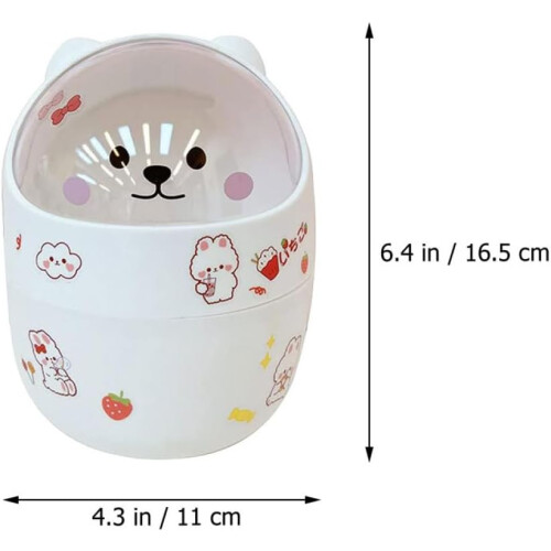 Cute Bear Pen Holder Desktop Waste Container Lid Small Plastic Garbage Can for Nightstand Table 1