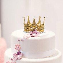 Small Crown Cake Crown Ornament Golden Alloy Pearl Luxurious Elegant Birthday Wedding Cake Decorating Accessory