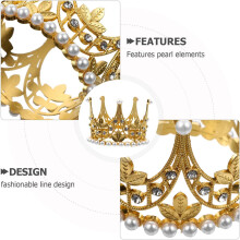 Adorno de corona pequeña para pastel, aleación dorada, perla, lujoso y elegante, accesorio para decorar pasteles de cumpleaños y bodas.