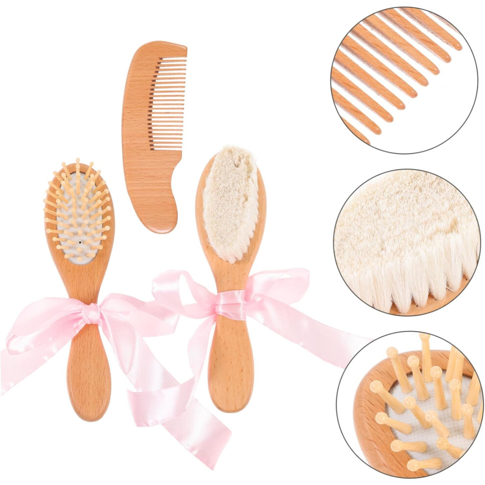 Hkhbjs 3Pcs Natural Wool Wooden Hair Comb Scalp Brush For Dandruff Massage Home Use