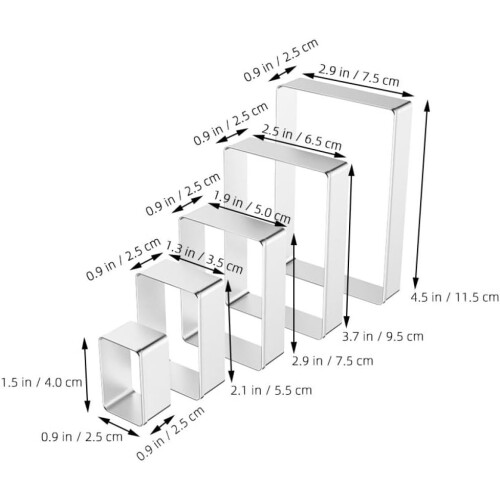 5pcs Rectangular Cookie Cutter Set Stainless Steel Rectangular Cake Molds 1