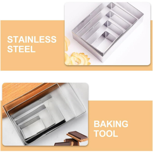 5pcs Rectangular Cookie Cutter Set Stainless Steel Rectangular Cake Molds 2