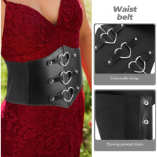 Women Wide Elastic Corset Belt Heart Ring, Vintage Underbust Waist Cincher for Dress and Costume