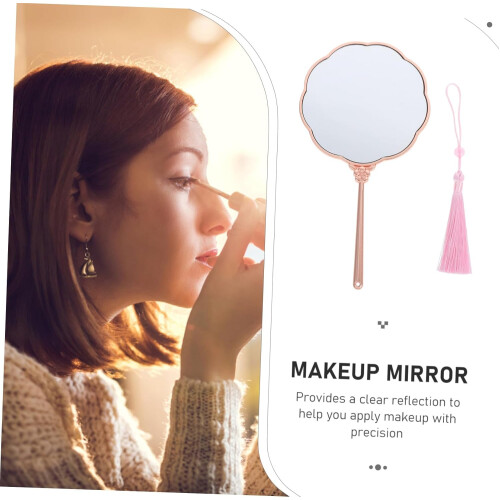 Travel Portable Makeup Mirror Retro Vintage Style Hand Mirror Handle Multiuse 2