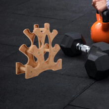 Piccolo supporto per manubri in legno a 3 livelli, organizer per pesi