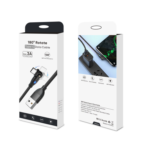 2-Pack USB to Type-C 180 Rotating Charging Cable - Fast Charging & Data Transfer Black 2 m 2
