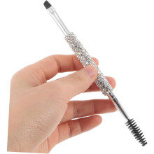Doppelseitiger Strass-Augenbrauenpinsel mit abgeschrägtem, flachem Kopf und Wimpernkamm – reisefreundlicher, leichter Augenbrauenformer