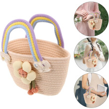 Tragetasche aus Baumwollseil für Damen, Strandhandtasche, gewebte Sommerhandtasche, handgewebte Tasche