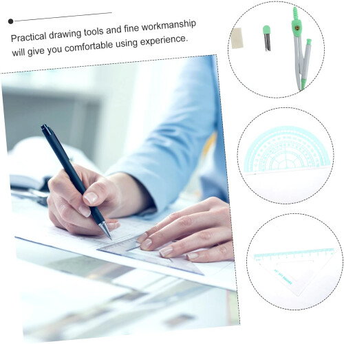 Metal Compass for Students Drawing Ruler Kit Professional Ruler and Protractor 2
