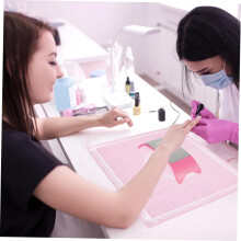 Set van 2 stuks: siliconen handkussen en polssteun voor manicure, roze, wasbaar.