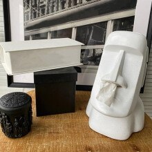 Serviettenetui in Form einer Moai-Steinstatue aus Keramikharz, einzigartiger Papierziehmechanismus, kreativ